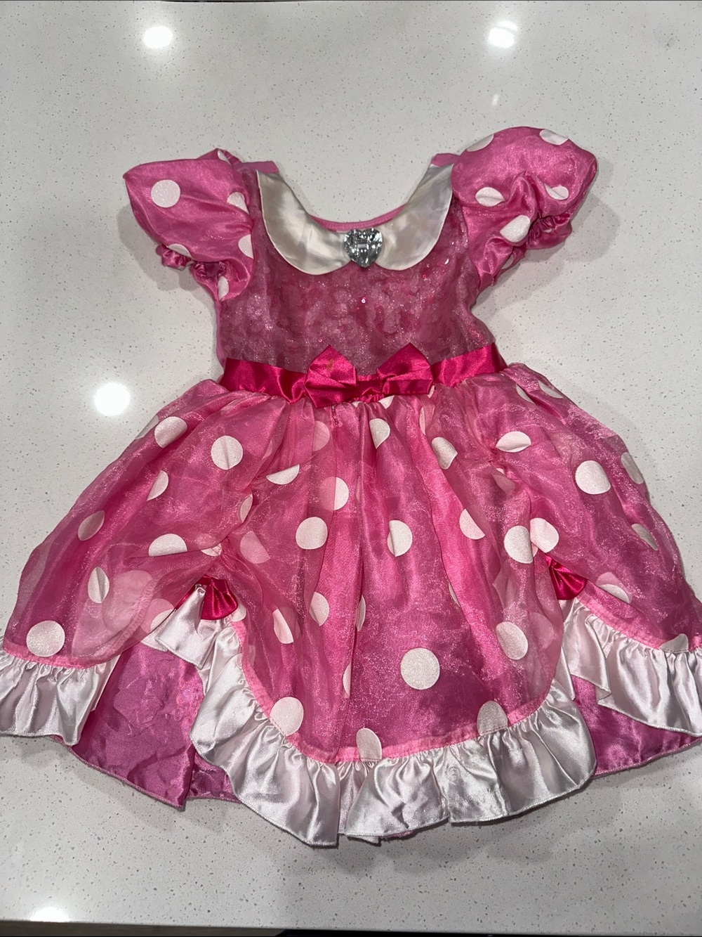 Disney Pink Polka Dot Princess Costume Dress with White Trim